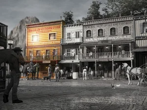 Europa-Park Little Heroes Children's House Silver Lake City as a black-and-white 3D sketch, the ‘Europa-Park Little Heroes Children's House’ is highlighted in colour.