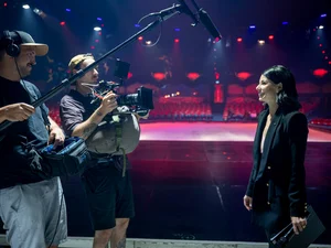 Interview with Katja Mack Katja Mack is being interviewed by a film crew.