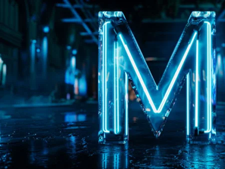 Das MACK One Logo als leuchtende Glas-Skulptur.