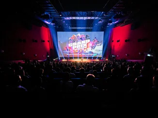 Film premiere of GRAND PRIX OF EUROPE Huge, packed cinema auditorium at the film premiere of GRAND PRIX OF EUROPE.