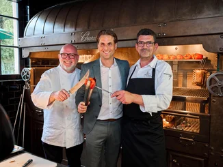 Opening of Amitié - La Cuisine du Château restaurant. Holger Strütt, Thomas Mack and Philippe Peuple at the opening of the Amitié restaurant.