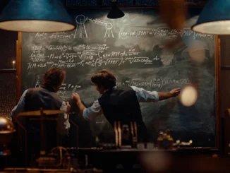 Voltron Nevera powered by Rimac – short film Scene from the short film for Voltron Nevera powered by Rimac: Nikola Tesla and his partner write complicated formulas on a blackboard.
