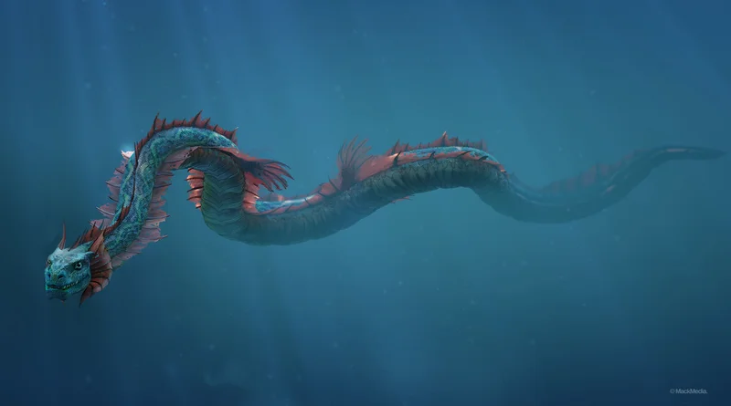 Die Meeresschlange Svalgur schwimmt in den Tiefen des Meeres. Die Meeresschlange Svalgur schwimmt in den Tiefen des Meeres.