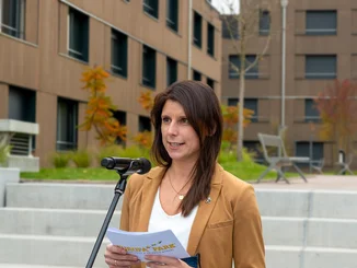 Opening of the new employee campus Ann-Kathrin Mack gives a speech at the opening of the new employee campus.