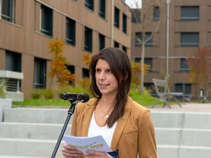 Opening of the new employee campus Ann-Kathrin Mack gives a speech at the opening of the new employee campus.