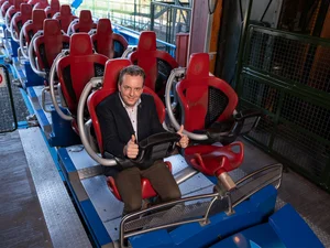 Michael Mack – blue fire Megacoaster Michael Mack embarks on a test ride on blue fire Megacoaster at Europa-Park.