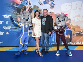 Michael and Miriam Mack Michael and his wife Miriam Mack at the film premiere of GRAND PRIX OF EUROPE. Standing next to them are Ed & Edda, the mascots of Europa-Park.