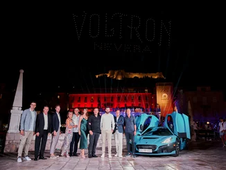 The announcement of the name of Voltron Nevera powered by Rimac The Mack family with Mate Rimac at the naming ceremony for Voltron Nevera powered by Rimac in Croatia.