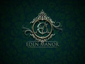 Logo von Eden Manor Der Schriftzug Eden Manor auf dunkelgrünem Untergrund.