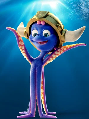 Der Sixtopus Snorri posiert als beliebtes Maskottchen von Rulantica.