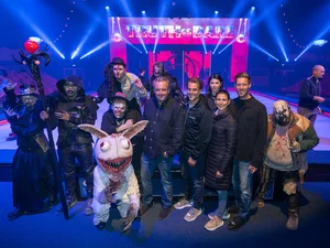 Traumatica – Festival of Fear Michael Mack, Thomas Mack, Katja Mack, Ann-Kathrin Mack and Nicolas Mack, together with scary performers at Traumatica - Festival of Fear.