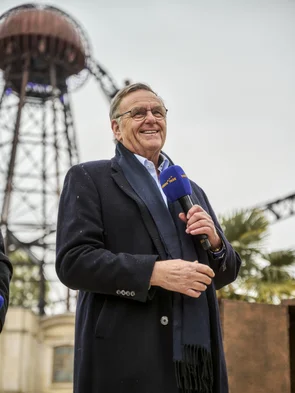 Opening of the Croatian themed area Roland Mack gives a speech at the opening of the Croatian themed area. In the background, Voltron Nevera powered by Rimac.