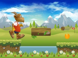 Böckli, das Maskottchen des Schweizer Themenbereichs im Europa-Park, springt in dem Online-Spiel "Käsejagd" über Baumstämme und sammelt dabei Käse ein.